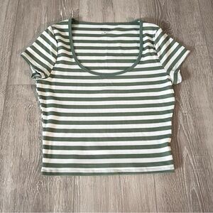 Hollister Green and White Striped Crop Top